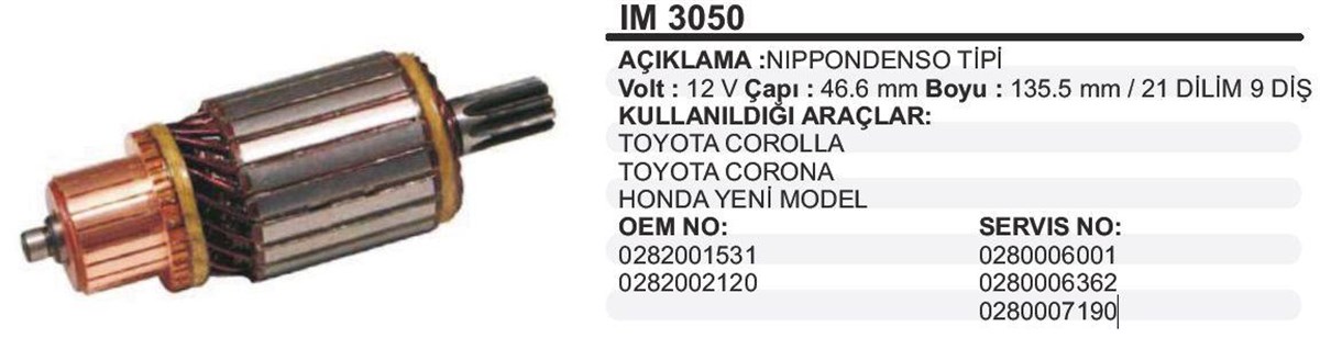 Marş Kollektörü 12V Toyota Corolla Forklit Corona Honda 46 6X135 5X9