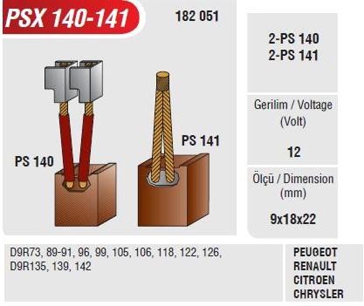 Marş Kömürü 12V 9X18x22 Cat D9 Peugeot Pejo Renault Cıtroen Chrysler | Mega Psx140 141