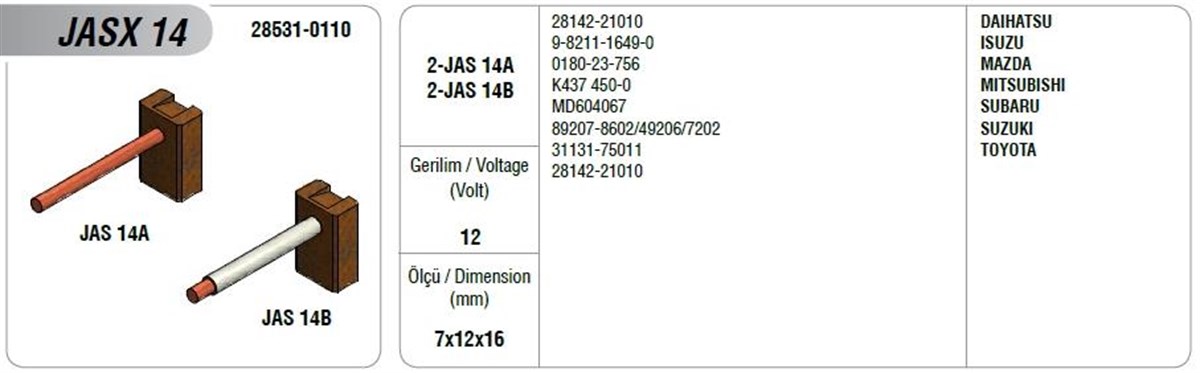 Marş Kömürü 12v Isuzu Mazda Mıtsubıshı Toyota Denso Tip | Mega Jasx14