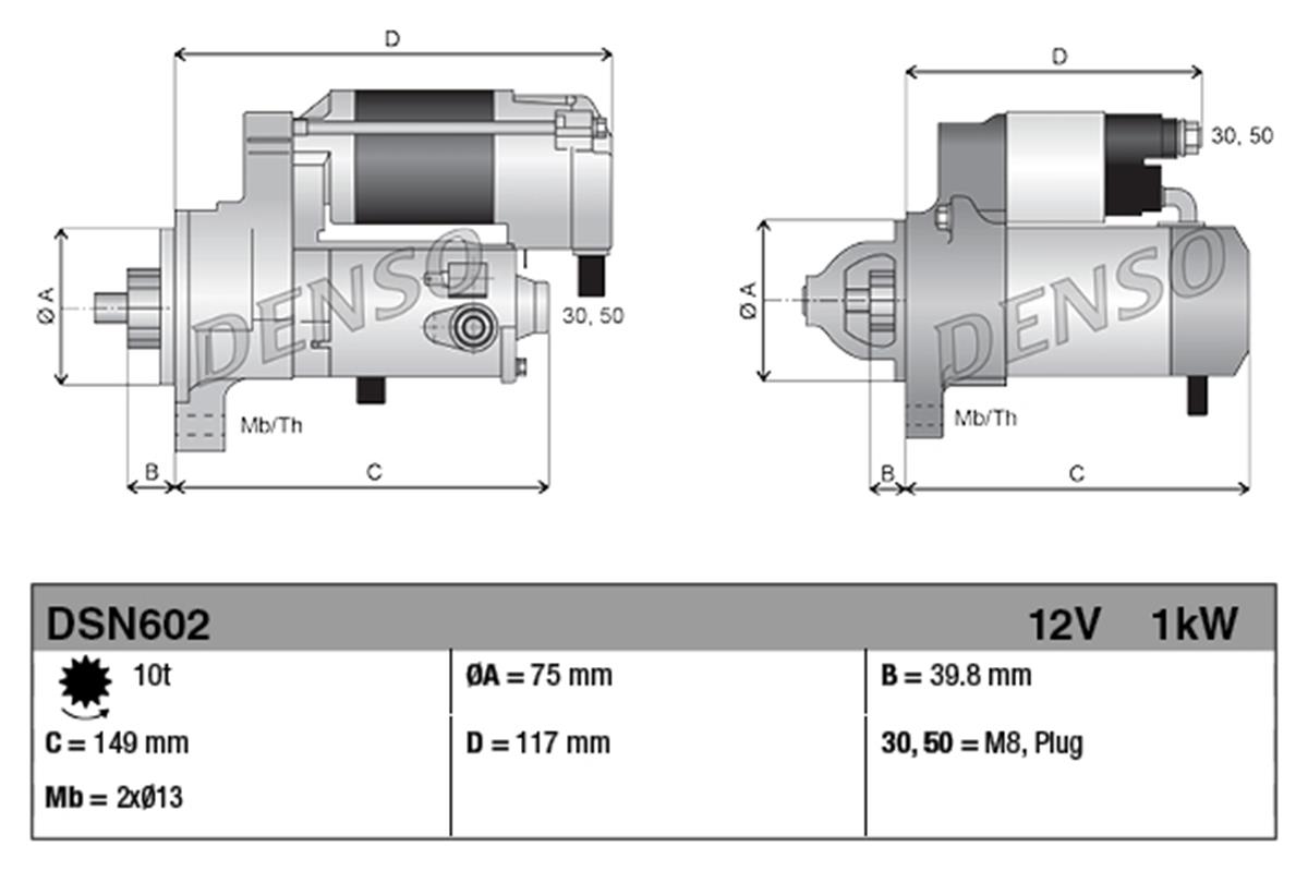 Marş Motoru 12V 10DİŞ 1,0 Kw Land Freelander Rover 1.8 16V 4x4 98-06 | DENSO DSN602