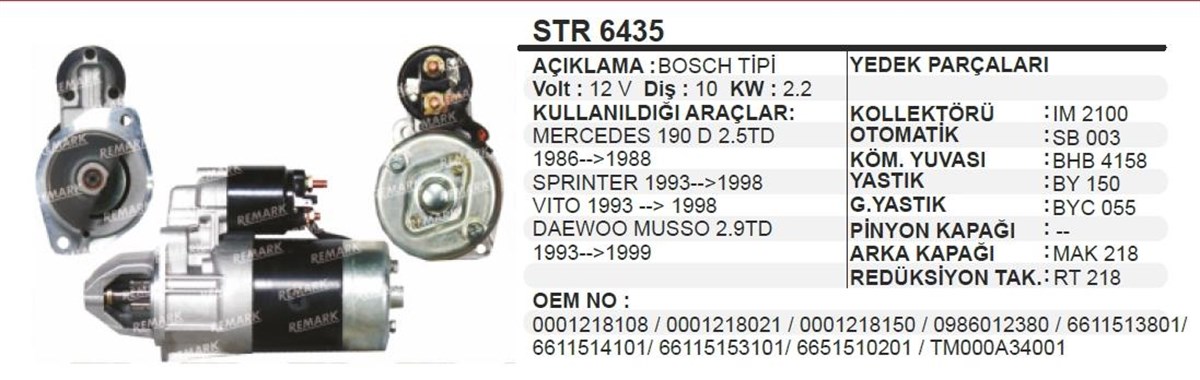 Marş Motoru 12V 10DİŞ Mercedes Sprinter Em STR6435 CARGO-111851 | AES STR6435