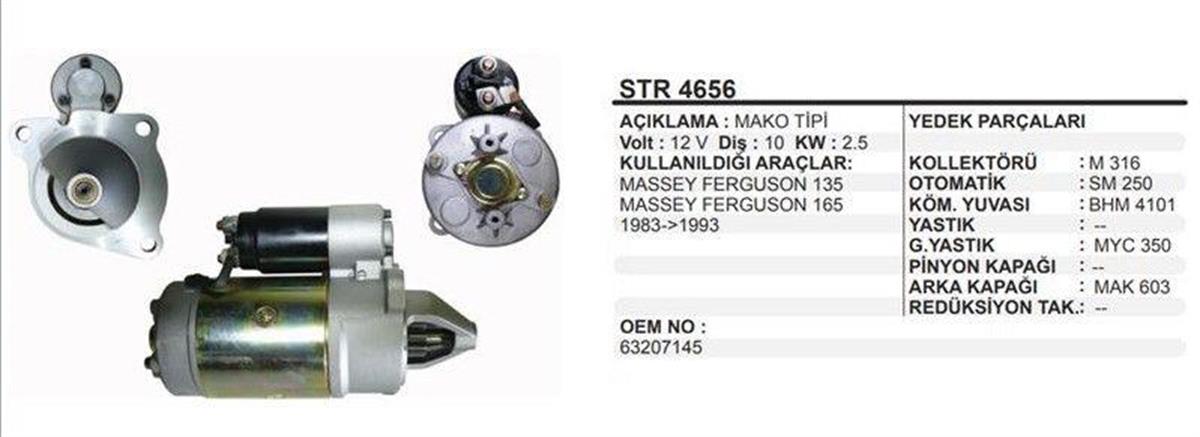 Marş Motoru 12V 10DİŞ Mf 135 Ym Traktor Sag Agız 63207145 27432 STR4656 STR7145 | SCHENNA STR4656