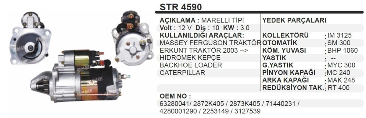 Marş Motoru 12v 10diş Mf Perkins Erkunt Hidromek Beko Loader Hattat Sola Takılan Str4590 Str4173 Str4562 | Martek Str4590