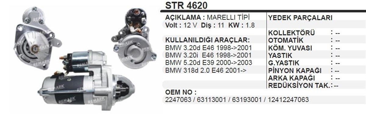Marş Motoru 12V 11DİŞ Bmw Marellitip E46 320D 520DE | BYPART UMM3394