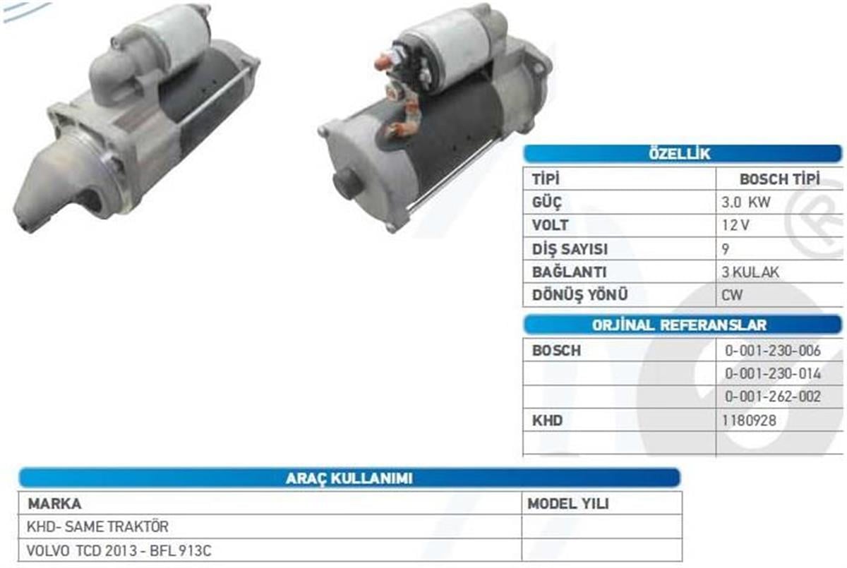 Marş Motoru 12V 9DİŞ Dodge 250 Bosch Tip Atlas Copco Claas Bomag Deutz Ag Khd Same Fendt IS1254 | WUTSE STR18232