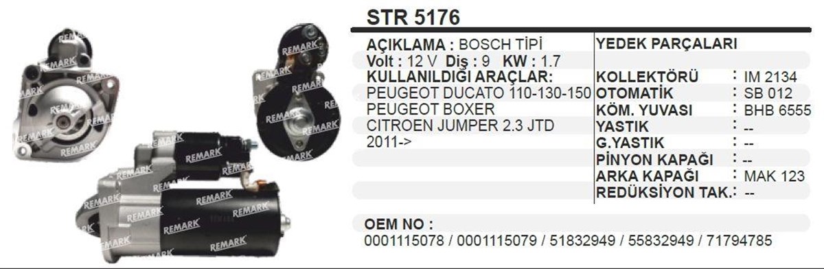 Marş Motoru 12v 9diş Ducato Boxer 2011 Otokar Jest Fıat Ducato-boxer 2,3jtd 11- | Cargo 114833