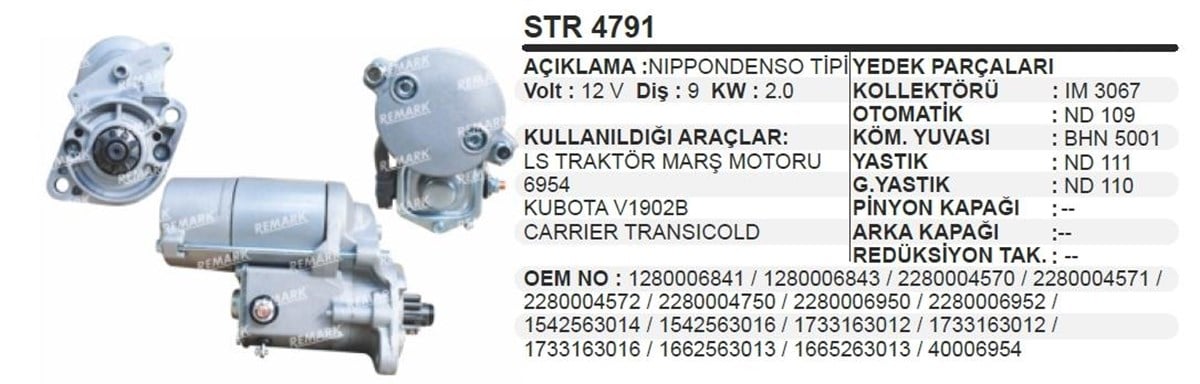 Marş Motoru 12V 9DİŞ LS Traktör Kubato Carrıer Transicold | AES STR4791