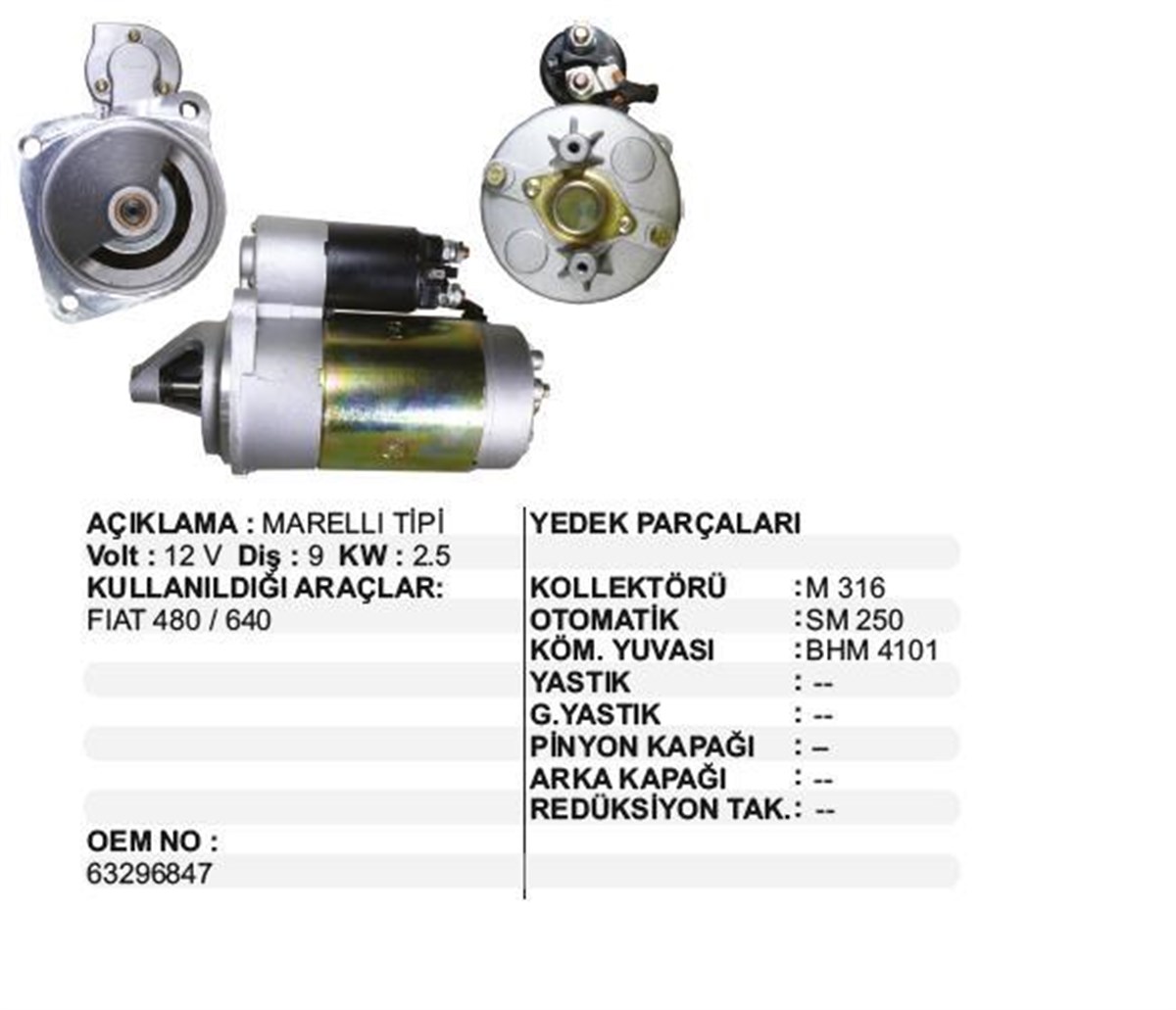 MARŞ MOTORU 12V 9DİŞ MAKO FİAT TD SERİSİ 63207159