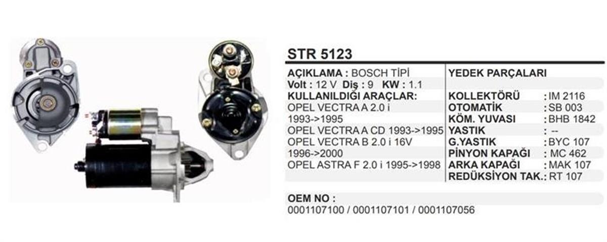 Marş Motoru 12V 9DİŞ Opel Vectra A B Cd Astra F 2.0I | REMARK STR5123