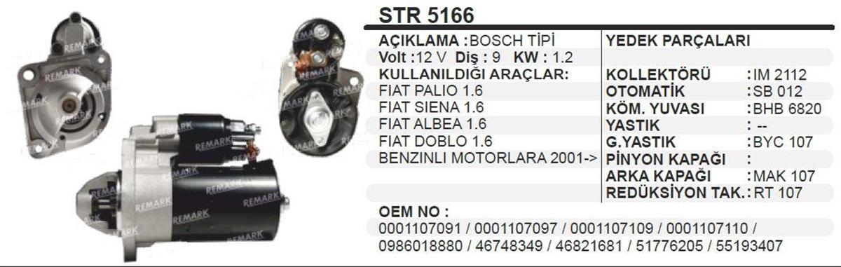 Marş Motoru 12V 9Diş Palio Albea Doblo 1,6 Brava Browa Slx E Uyuyor
