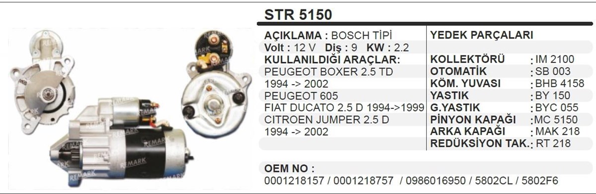 Marş Motoru 12v 9diş Peugeot Boxer Partner Fıat Ducato Cıtroen Jumper | Schenna Str5150