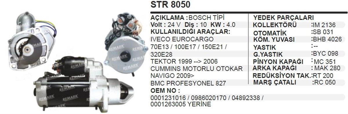 Marş Motoru 24V 10DİŞ Iveco Eurocargo B 0001231039 STR8050-U STR2315-30123N-19083029-CARGO 112498-0001231016-0001231039 | WINWIN STR8050