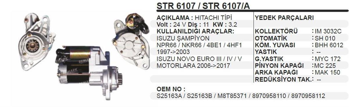 Marş Motoru 24v 11diş Isuzu Şampıyon Str6107 Str6112 | Martek Str6107