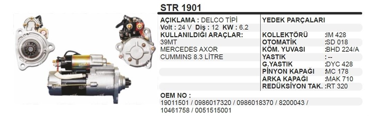 Marş Motoru 24v 12diş 39mt Cummins Mercedes Axor Travego 3240-4140 | Schenna Str1901