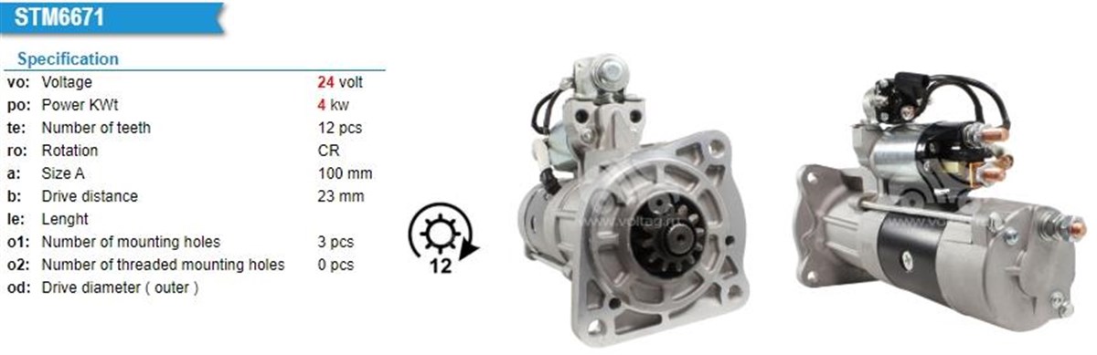 Marş Motoru 24V 12DİŞ Mitsubishi Ford Cargo 3220 3225 3230 | WUTSE STR30328