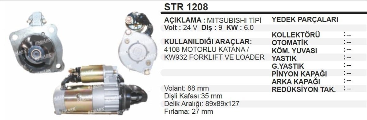 Marş Motoru 24v 9diş Katana Loader Jenaratör Forklift | Aes Str1208