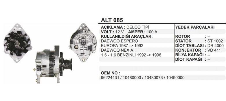 Alternatör 12V 100AH Daewoo Espero Delco Tip Daewoo Forklift 3 Ayak PK Kasnak Forklift | MARTEK ALT085