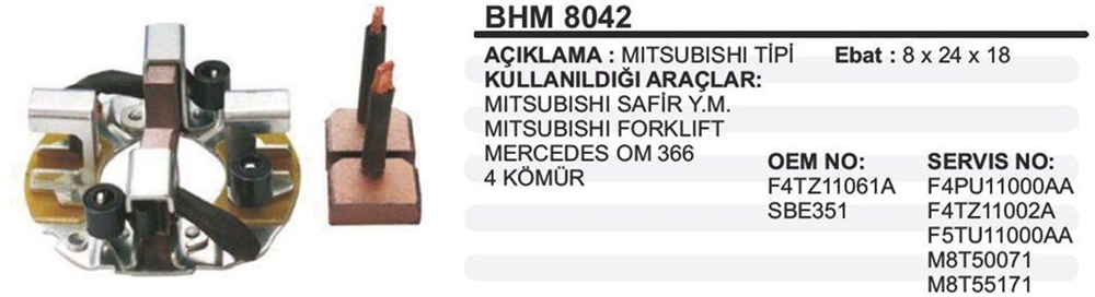 Kömür Yuvası Mits.safir Ym Forklift 8x24x18 Mitsubishi Tipi Safır Ym Forklift Mercedes Om 366 BHM8042 Jcb Isuzu İş Mak Hitachi | MARTEK BHM8042