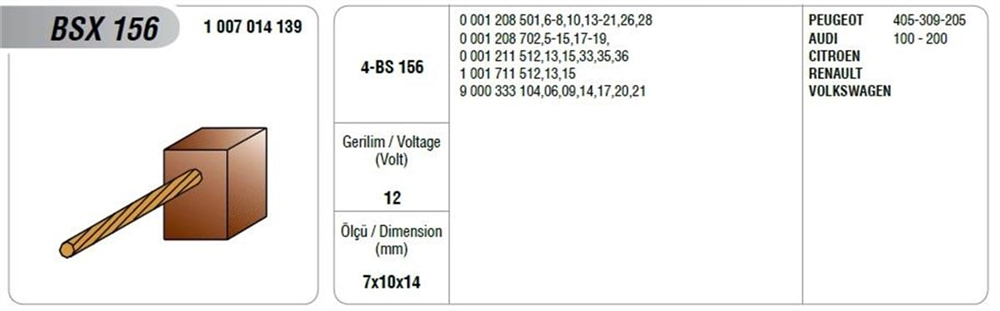 Marş Kömürü 12V Peugeot Audi Citroen Renault Vw | MEGA BSX156