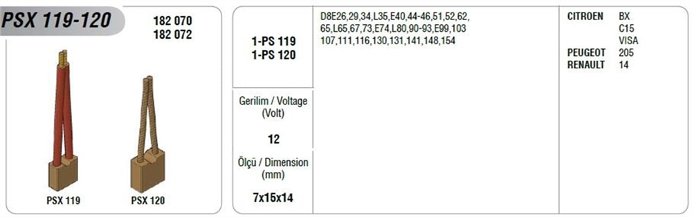Marş Kömürü 12V Valeo Tipi Citroen Bx C15 Vısa Peugeot 205 R14 Yenı Urun | MEGA PSX119-120