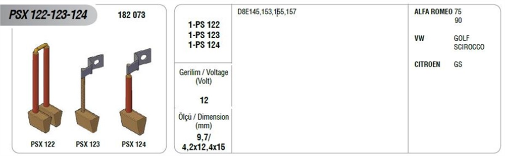 Marş Kömürü 12V Valeo Tipi Alfa Romeo 75 Vw Golf Scırocco Citroen Gs Yenı Urun | MEGA PSX122-123-124