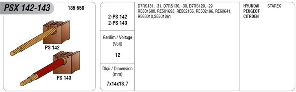 Marş Kömürü Psx 142/143 D7R--- Kısa Kablolu-- | MEGA PSX142/143