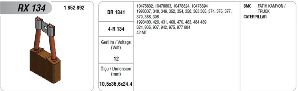 Marş Kömürü 12V Bmc Dev Fatih 42MT Caterpil | MEGA RX134