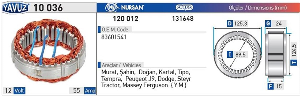 NURSAN120012-Statör -  Alternatör Yastığı