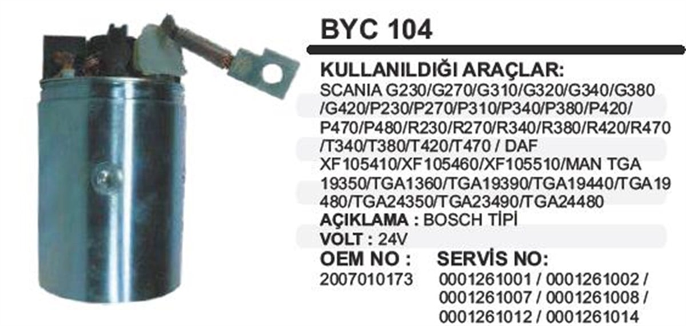 Marş Yastığı 24V Scania Daf Man 95.126 Kömür Yuvalı Scania Yenı 261 Seri Mercedes Actros Daf Man BYC104 | REMARK BYC104