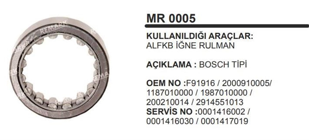 Marş Rulmanı Alfkb F91916 2000910005 | REMARK MR005