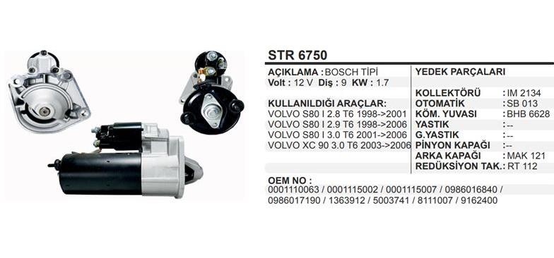 Marş Motoru 12V 9DİŞ 1.7KW Volvo S80 XC90 | REMARK STR6750