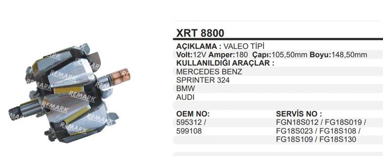 Rotor 12V 180AH Valeo Mercedes Sprinter 324 Bmw Audi Citroen Jumper Mercedes/bmw/vw/dizel | REMARK XRT8800