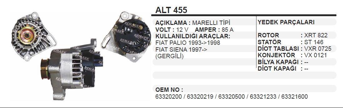 Alternatör 12v 85ah Fıat Palio Siena (gergili) | Schenna Alt455