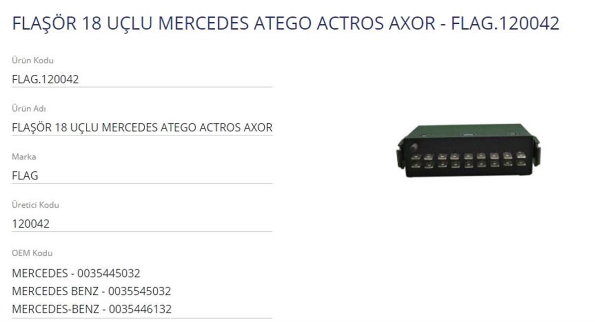 Sinyal Flaşörü 24V 18Fiş Mercedes Axor Cs114138 0035446132 Flag120042 (Mb:A0035445032,A0035446132)