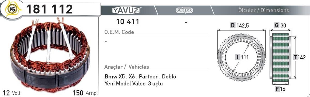 Statör 12V 150Ah Valeo Ym 181112 | Nursan 181112