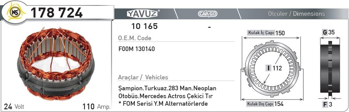 Statör 24V 110Ah Isuzu Champıon Turkuaz Nur178724 | Nursan 178724