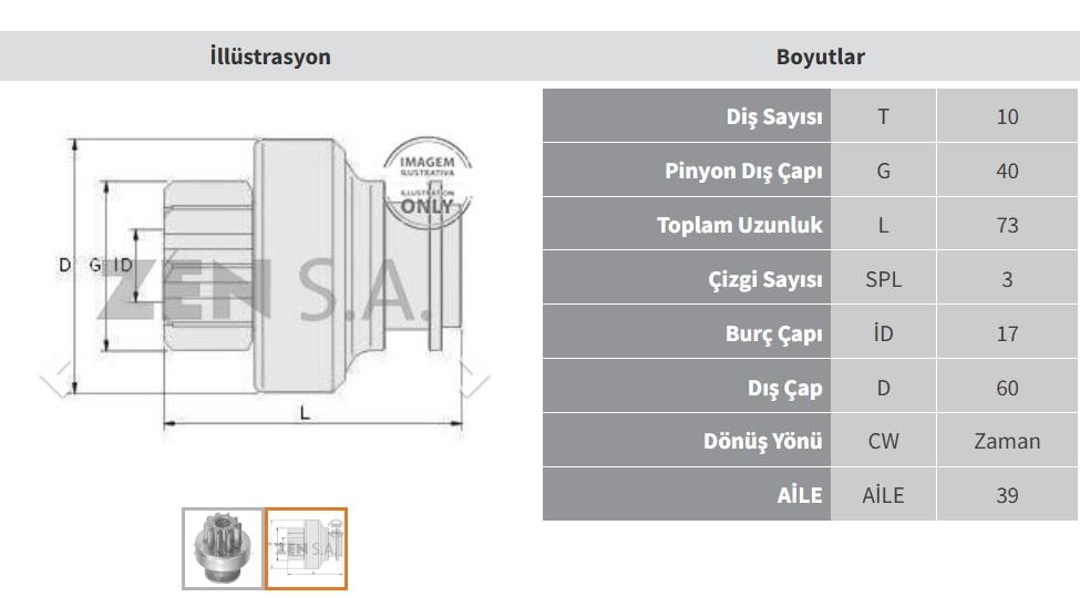 Marş Dişlisi 10diş Mf Kalın Freze Zen0067 | Zen 0067