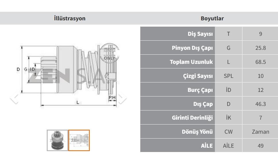 Marş Dişlisi 9DİŞ Opel Küçük Kafa JJ5 ZEN0080 | ZEN 0080