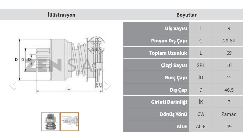 Marş Dişlisi 9diş Opel Büyük Kafa Zen0223 | Zen 0223