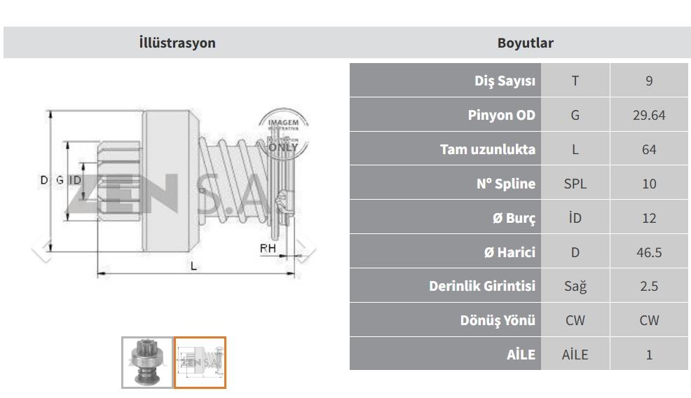 Marş Dişlisi 9DİŞ Bmw İnce Freze ZEN0361 | ZEN 0361