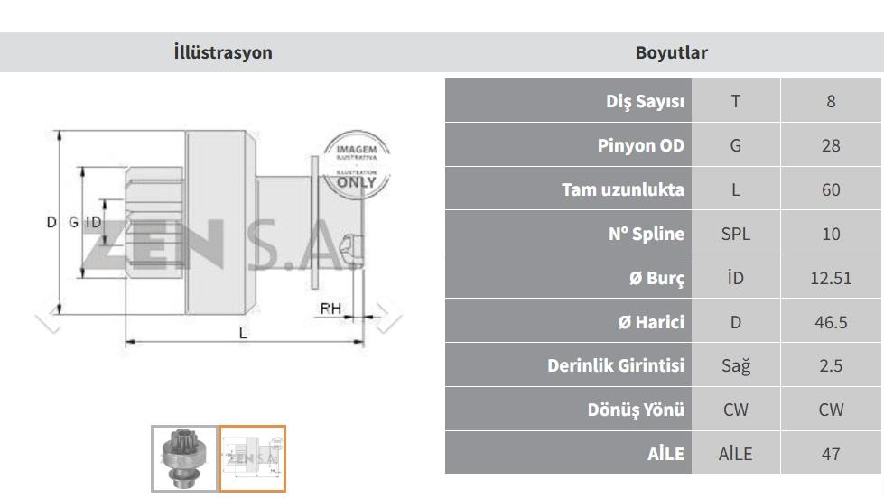 Marş Dişlisi 8DİŞ Nissan Datsun Bluebırd Yanmar ZEN0499 | ZEN 0499