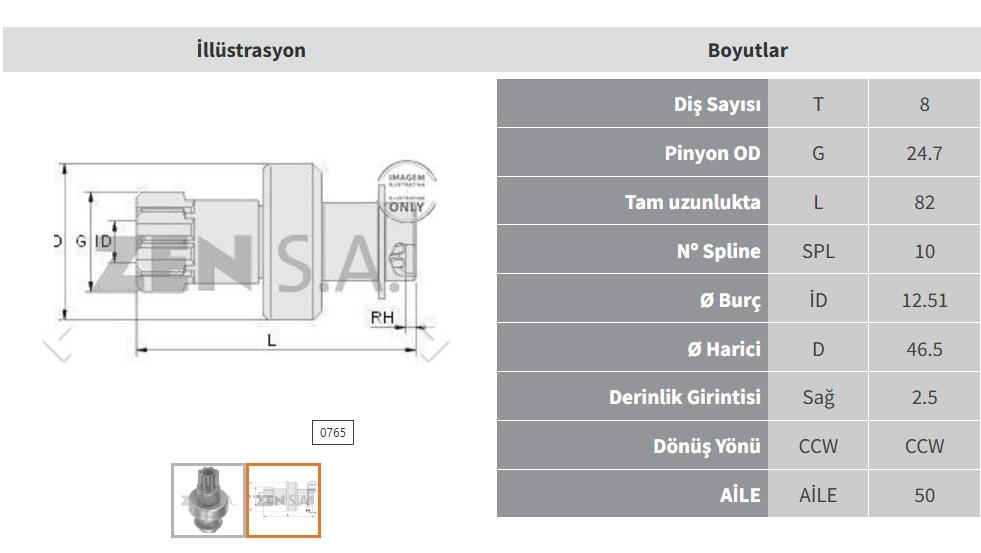 Marş Dişlisi 8DİŞ Daihatsu Hijet Suzuki Cerry ZEN0765 | ZEN 0765