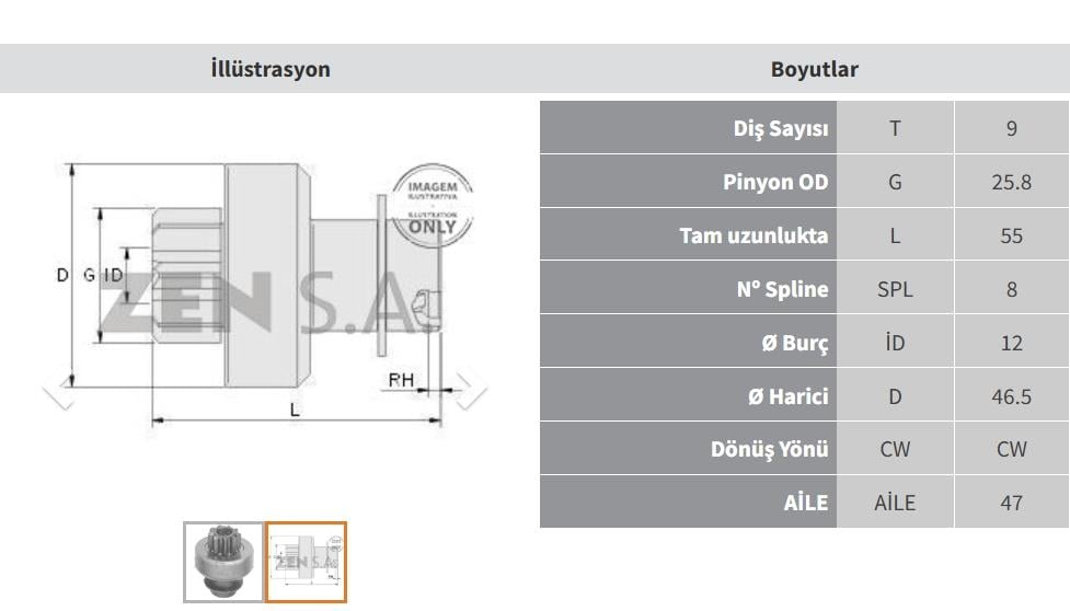 Marş Dişlisi 9diş Renault Clio Japon Tip Zen0836 | Zen 0836