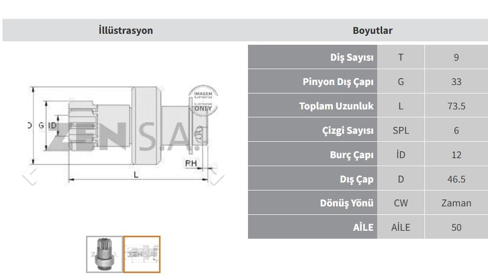 Marş Dişlisi 9DİŞ LS Traktör Forklift Clark Daewoo Forklift LS Traktör Kore Valeo Tipi Yanmar 33mm ZEN0906 | ZEN 0906