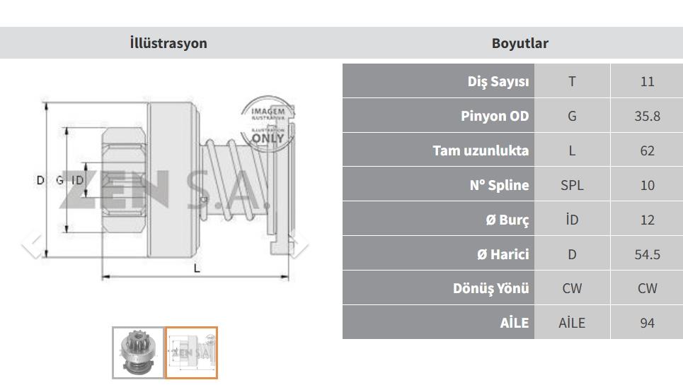 Marş Dişlisi 11diş Mercedes Ym. Khd Deutz (gövde Çap 54mm) Zen0929 Deutz Kdh Atlas Kompresor Zen.0929 Fm.53628 218 Sr | Zen 0929