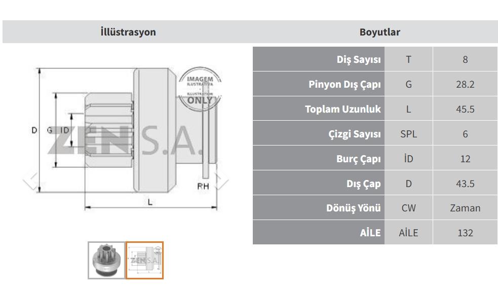 Marş Dişlisi 8diş Kia Rio Spectra Daewoo Chevrolet Zen1048 | Zen 1048