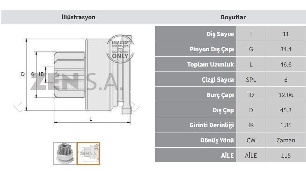Marş Dişlisi 11DİŞ Ford Mazda Mercury ZEN1585 | ZEN 1585