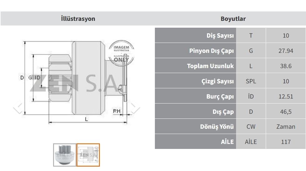Marş Dişlisi 10DİŞ Hitachi Fiat Albea Benzinli 1.4 (R)-ZEN1779-WW H15003-BP UMD5683-CARGO 239909 | ZEN 1779