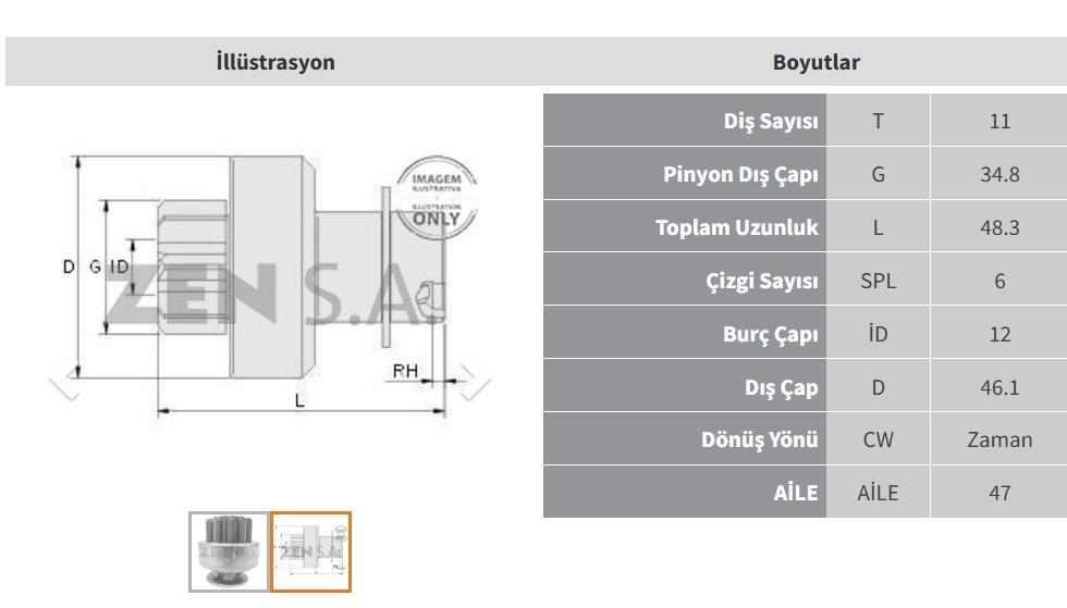 Marş Dişlisi 11DİŞ Hyundai H1 Starex Kia Bongo (R)- | ZEN 1794