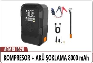 Aem191520 12v Akü Takviye Cihazı (booster) (500a) Hava Kompresörü (usb-a 2.4 A Powerbank) (led Işık) | Aem 191520